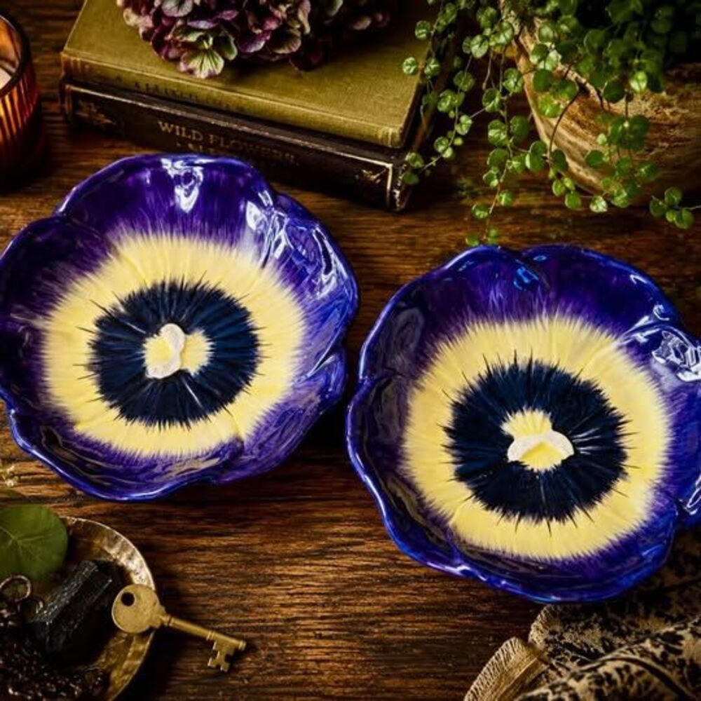 Handmade Ceramic Pansy Flower Bowls / Art Pottery Dishes / Set of 2
